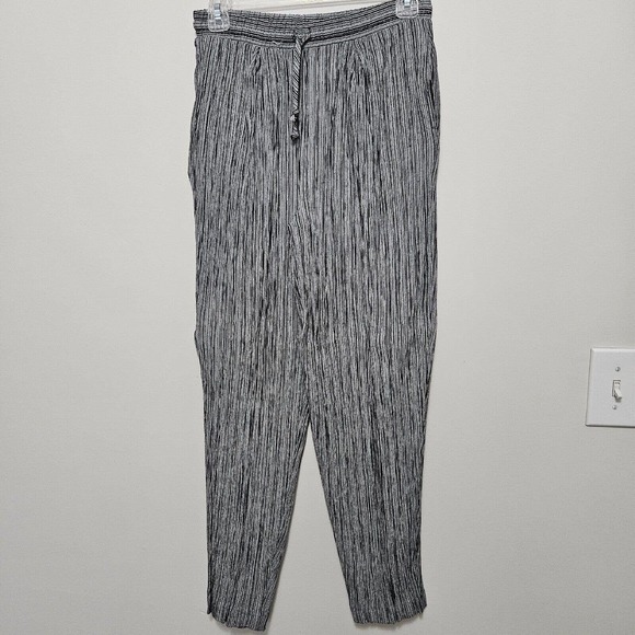 Inclinations Womens Sz S Pull On Tie Waist Straight Leg Pants BlackWhite Striped - Picture 1 of 8